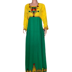 gandoura marocaine brodeé jaune/vert
